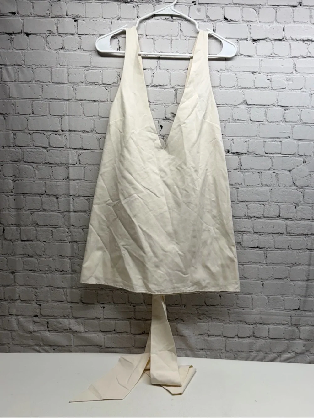 STAUD Cream Bow-Detail Mini Dress size small